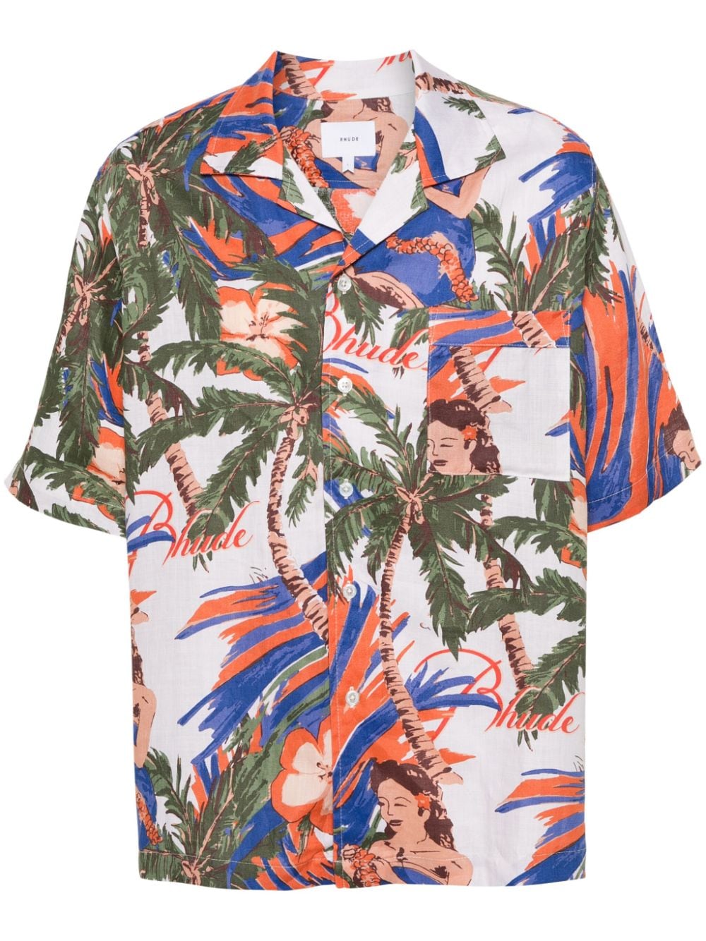 RHUDE Leinenhemd mit Blumen-Print - Weiß von RHUDE