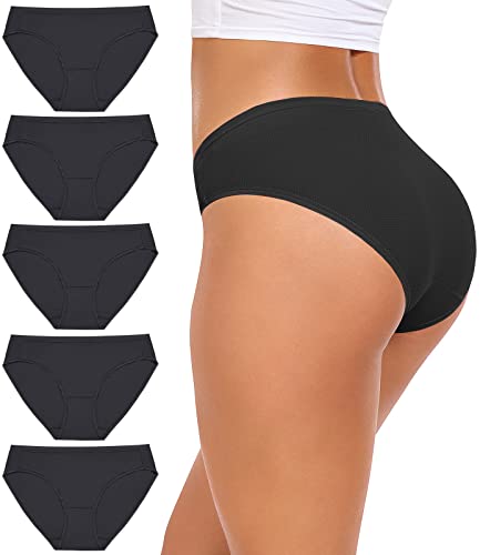 RHYFF Unterhose Damen Mesh Bikini Unterwäsche Atmungsaktive Bleiben Frische Damen Höschen Stretch Weiche Hipster Slips 5er Pack Mehrpack（R7002-Black-XXL） von RHYFF