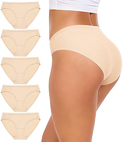 Damen Unterwäsche Atmungsaktive Mesh Bikini Höschen Bleiben Frische Damen Höschen Stretch Weiche Hipster Slips Reise Unterwäsche（R7002L-Skin） von RHYFF