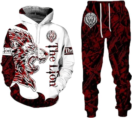 RIAAJ 3D Herren Lion Tiger Colour Jogging Anzug Trainingsanzug Sportanzug Fitness Sporthose Hose Hoodie (A4,4XL) von RIAAJ