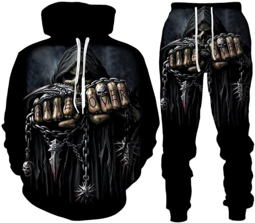 RIAAJ 3D Schädel Hoodie Männer Trainingsanzug Jogging Set Männer Sportanzug Männer Sweatshirt Hosen (A2,2XL) von RIAAJ