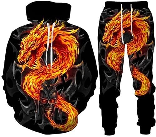 RIAAJ 3D Schädel Hoodie Männer Trainingsanzug Jogging Set Männer Sportanzug Männer Sweatshirt Hosen (A3,4XL) von RIAAJ