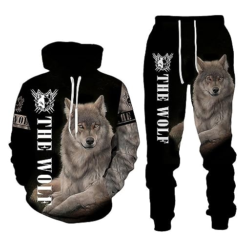 RIAAJ 3D wolf Druck Hoodie Herren Jogginganzug Unisex Sweatshirts Hoody + Hose Sets (A4,4XL) von RIAAJ