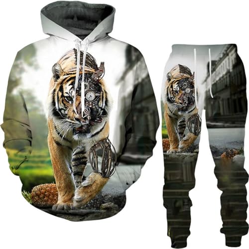 RIAAJ 3D wolf Jogginganzug Herren Jogging Sportanzug Fitness Sporthose Hose Hoodie Herren Trainingsanzug Zweiteiliges Set Freizeitanzug mit Löwen Tigermuster Sportsw (A20,2XL) von RIAAJ