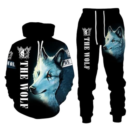 RIAAJ 3D wolf Jogginganzug Herren Jogging Sportanzug Fitness Sporthose Hose Hoodie Herren Trainingsanzug Zweiteiliges Set Freizeitanzug mit Löwen Tigermuster Sportsw (A3,M) von RIAAJ