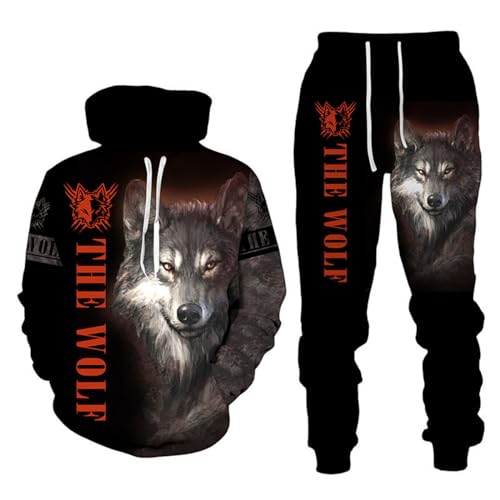 RIAAJ 3D wolf Jogginganzug Herren Jogging Sportanzug Fitness Sporthose Hose Hoodie Herren Trainingsanzug Zweiteiliges Set Freizeitanzug mit Löwen Tigermuster Sportsw (A6,XL) von RIAAJ