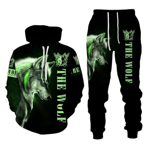 RIAAJ 3D wolf Jogginganzug Herren Jogging Sportanzug Fitness Sporthose Hose Hoodie Herren Trainingsanzug Zweiteiliges Set Freizeitanzug mit Löwen Tigermuster Sportsw (A9,M) von RIAAJ