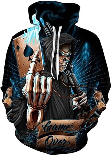 RIAAJ Gothic Herren 3D Halloween Pullover Atmungsaktive Baumwolle Hoodies Skelett gemusterte Kapuzen Sweatshirts (F1,L) von RIAAJ