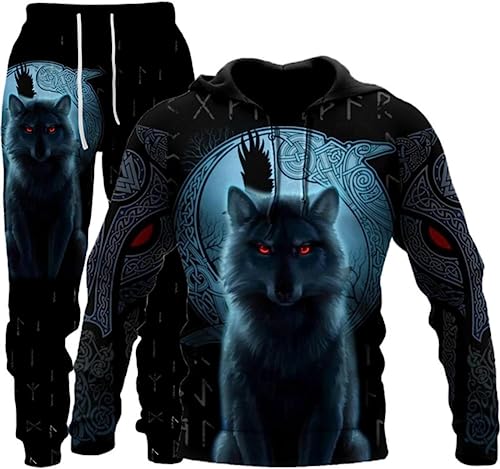 RIAAJ Herren 3D Wolf Jogginganzug Männer Hoodie Sets Männer Hoodies+Sweatpant Anzug Herren Pullover Sweatshirts und Hose (wolf9,XL) von RIAAJ