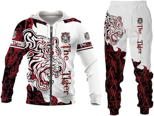 RIAAJ Herren Anzug Löwe Wolf 3D gedruckt Hoodie Hose Anzug Herren Herbst Freizeit Trainingsanzug Tiere (F5,M) von RIAAJ