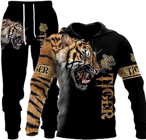 RIAAJ Herren Lion Tiger Colour Jogging Anzug Trainingsanzug Sportanzug Fitness Sporthose Hose Hoodie (A4,L) von RIAAJ