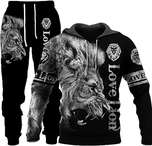 RIAAJ Herren Lion Tiger Colour Jogging Anzug Trainingsanzug Sportanzug Fitness Sporthose Hose Hoodie (A5,L) von RIAAJ