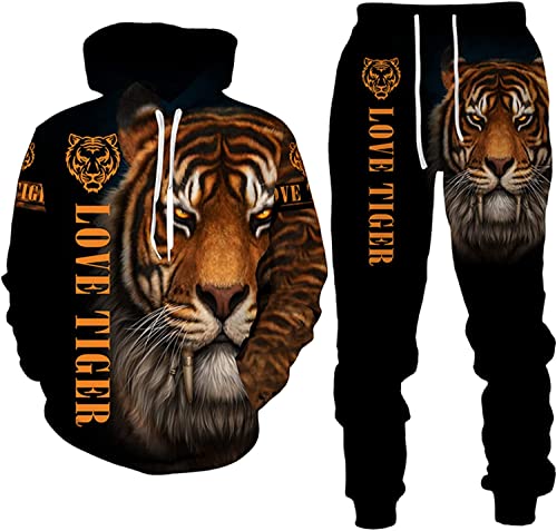 RIAAJ Herren Lion Tiger Colour Jogging Anzug Trainingsanzug Sportanzug Fitness Sporthose Hose Hoodie (Tiger,L) von RIAAJ