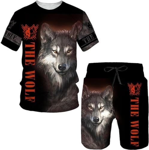 RIAAJ Herren wolf T-Shirt Short Hosen 3D Animal Herren T-Shirt Shorts Set Street Casual Trainingsanzug Sportanzug (A6,3XL) von RIAAJ