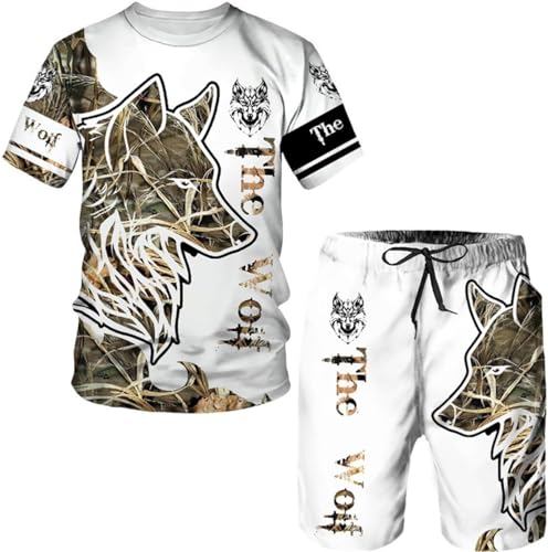 RIAAJ Herren wolf T-Shirt Short Hosen 3D Animal Herren T-Shirt Shorts Set Street Casual Trainingsanzug Sportanzug (A7,5XL) von RIAAJ