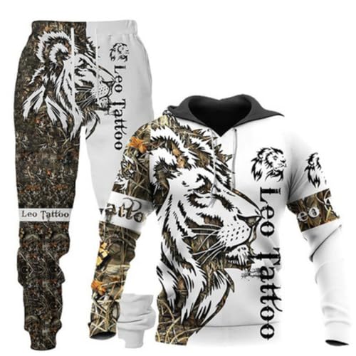 RIAAJ Löwe Tiger Streatwear Trainingsanzüge,Herren 3D Wolf Jogginganzug Kapuzenpullover 2 set Trainingsanzug Sportanzug (wolf1,4XL) von RIAAJ