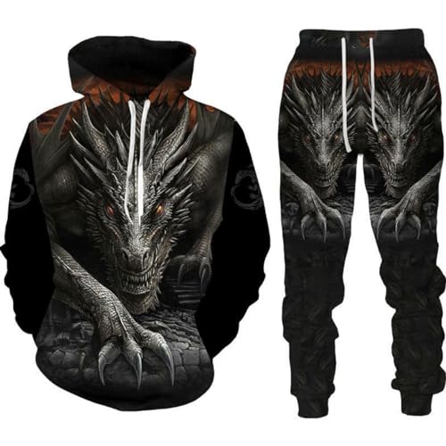 RIAAJ Männer Chinesischer Drache Hoodie 3D Gedruckt Lose Pullover Chinesischer Drache Sport Shirt Jogging Anzug Sport Set (F3,S) von RIAAJ