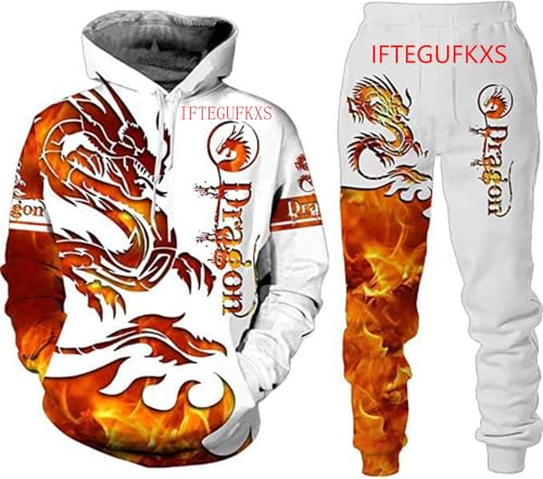 RIAAJ Männer Chinesischer Drache Hoodie 3D Gedruckt Lose Pullover Chinesischer Drache Sport Shirt Jogging Anzug Sport Set (F4,4XL) von RIAAJ