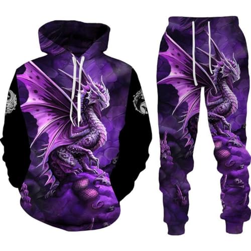 RIAAJ Männer Chinesischer Drache Hoodie 3D Gedruckt Lose Pullover Chinesischer Drache Sport Shirt Jogging Anzug Sport Set (F8,3XL) von RIAAJ