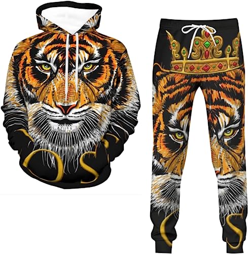 RIAAJ Tiger Trainingsanzug Herren Sportanzug Jogginganzug Männer Langarm Sweatshirt Sweatjacke Trainingshose Fitness Sporthose Freizeitanzug (A2,5XL) von RIAAJ