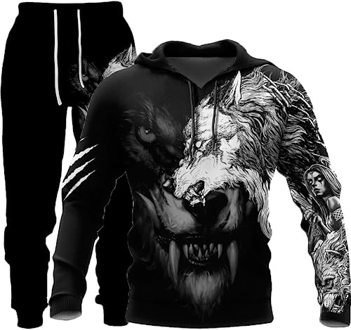 RIAAJ Unisex 3D Wolf Druck Hoodie Herren Jogginganzug Unisex Sweatshirts Hoody + Hose Sets S-6XL (wolf2,3XL) von RIAAJ