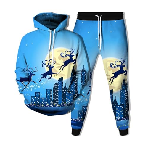 RIAAJ Weihnachten Jogginganzug Herren Trainingsanzug 3D Druck Rundhals Langarm Sweatshirt Hose Set Freizeitanzug (Weihnachten2,XL) von RIAAJ