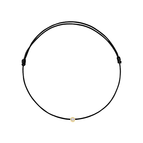 RIBAS JEWELLERY Handmade Gold String Bracelet with Diamond 0.04carat (Black String, Yellow Gold) von RIBAS JEWELLERY