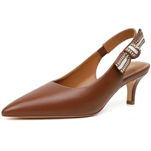 RIBONGZ Damen-Schuhe, Slingback, niedriger Kitten-Absatz, geschlossen, spitzer Zehenbereich, Anzug-Pumps zum Reinschlüpfen, Lackleder, bequeme Absätze, geflochtene Schleife, Arbeit, Hochzeit, Braun RIBONGZ Damen-Schuhe, Slingback, niedriger Kitten-Absatz, geschlossen, spitzer Zehenbereich, Anzug-Pumps zum Reinschlüpfen, Lackleder, bequeme Absätze, geflochtene Schleife, Arbeit, Hochzeit, Braun von RIBONGZ