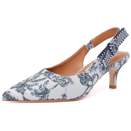 RIBONGZ Damen-Schuhe, Slingback, niedriger Kitten-Absatz, geschlossen, spitzer Zehenbereich, Anzug-Pumps zum Reinschlüpfen, Lackleder, bequeme Absätze, geflochtene Schleife, Arbeit, Hochzeit, blau RIBONGZ Damen-Schuhe, Slingback, niedriger Kitten-Absatz, geschlossen, spitzer Zehenbereich, Anzug-Pumps zum Reinschlüpfen, Lackleder, bequeme Absätze, geflochtene Schleife, Arbeit, Hochzeit, blau von RIBONGZ