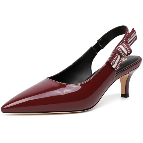 RIBONGZ Damen-Schuhe, Slingback, niedriger Kitten-Absatz, geschlossen, spitzer Zehenbereich, Anzug-Pumps zum Reinschlüpfen, Lackleder, bequeme Absätze, geflochtene Schleife, Arbeit, Hochzeit RIBONGZ Damen-Schuhe, Slingback, niedriger Kitten-Absatz, geschlossen, spitzer Zehenbereich, Anzug-Pumps zum Reinschlüpfen, Lackleder, bequeme Absätze, geflochtene Schleife, Arbeit, Hochzeit von RIBONGZ
