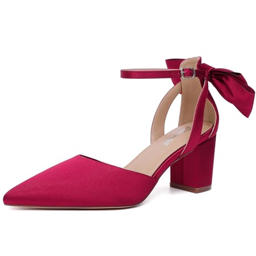 RIBONGZ Hochzeits-Brautschuhe für Damen, klobiger Blockabsatz, geschlossene spitze Zehen, Absätze mit eleganter Schleife, Komfort, Abend-, Party-, Abschlussball-, Büroschuhe, Burgunder, 38.5 EU RIBONGZ Hochzeits-Brautschuhe für Damen, klobiger Blockabsatz, geschlossene spitze Zehen, Absätze mit eleganter Schleife, Komfort, Abend-, Party-, Abschlussball-, Büroschuhe, Burgunder, 38.5 EU von RIBONGZ
