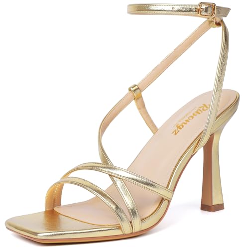 RIBONGZ Riemchensandalen mit Stiletto-Absatz, Knöchelriemen, sexy Absatz, quadratisch, offener Zehenbereich, High Heels, Hochzeit, Braut, Party, Abschlussball, Kleid, Gold, 8.5 RIBONGZ Riemchensandalen mit Stiletto-Absatz, Knöchelriemen, sexy Absatz, quadratisch, offener Zehenbereich, High Heels, Hochzeit, Braut, Party, Abschlussball, Kleid, Gold, 8.5 von RIBONGZ