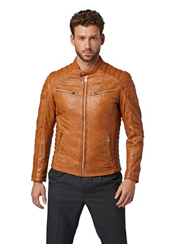 RICANO Cooper – Herren Biker Lederjacke (Slim Fit) - echtes Lamm Leder (M, Cognac Braun) von RICANO