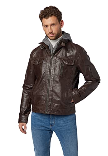 RICANO Rex, Herren Lederjacke (Slim Fit) mit Kapuze aus Büffel Nappa Echtleder in Schwarz oder Braun (Braun, XL) von RICANO