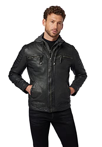 RICANO 12815 Hood, Herren Lederjacke mit abtrennbarer Kapuze, aus echtem Lamm Nappa Leder (Glattleder) in schwarz oder kupfer braun (Schwarz, S) von RICANO