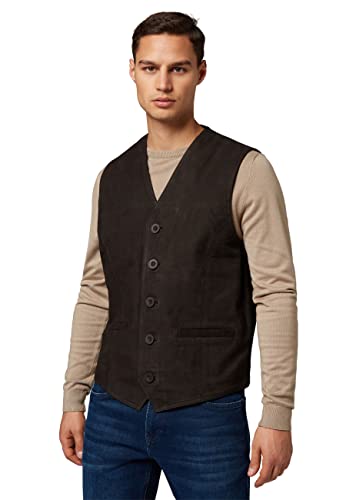 RICANO 321, Herren Lederweste/Trachtenweste aus echtem Leder (Wildleder:Schwarz,Braun,Mittelbraun - Glattleder:Schwarz) (Braun - Wildleder (Büffel Nubuk), XL) von RICANO