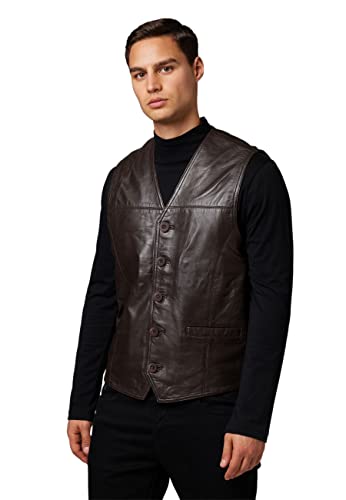 RICANO 321, Herren Lederweste/Trachtenweste (Regular Fit) aus echtem Premium Lamm Leder (Braun - Glattleder, XL) von RICANO