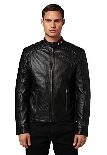 RICANO 410, Herren Lederjacke (Slim Fit) im Bikerstil/Bikerjacke aus Neuseeland Lamm Nappa Echt Leder in Schwarz oder Braun (Schwarz, L) von RICANO