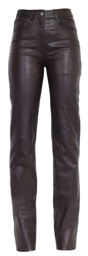 RICANO 9809, Damen Lederhose - 5-Pocket Stil - (Slim Fit/High Waist) echtes Lamm Leder (Braun, L) von RICANO