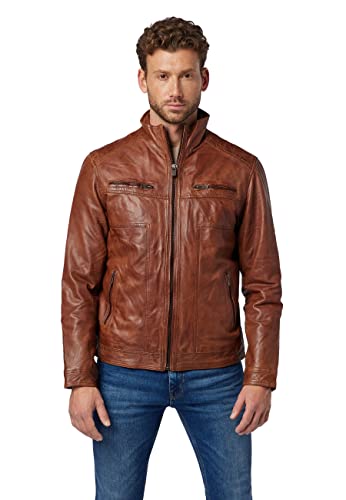 RICANO Albert, Herren Lederjacke (Slim Fit) aus echtem Lamm Nappa Leder (Glattleder) in schwarz und Cognac braun (Cognac Braun, L (52)) von RICANO