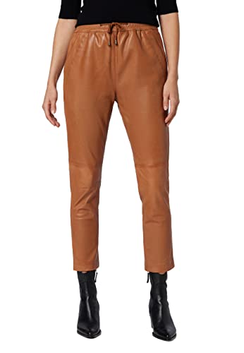 RICANO Carillo, Damen Lederhose aus echt Lamm Nappa Leder mit Gummizug in schwarz, Cognac oder Taupe (Cognac, S(36)) von RICANO