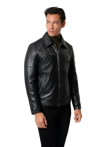 RICANO Claude - Klassische Herren Lederjacke mit Polokragen und Brusttasche (Slim Fit) - hochwertiges Lamm Nappa Leder von RICANO