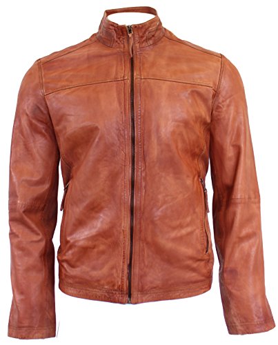 RICANO Copper, Herren Lederjacke (Slim Fit) mit Perforierungen aus echtem Lamm Nappa Leder in Cognac Braun (Cognac Braun, XL) von RICANO