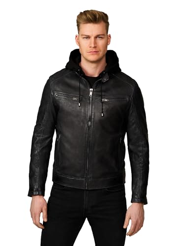 RICANO Fabio - Herren Lederjacke mit Kapuze mit Kordelzug und Reißverschluss-Brusttaschen (Slim Fit) - hochwertiges Lamm Nappa Leder von RICANO