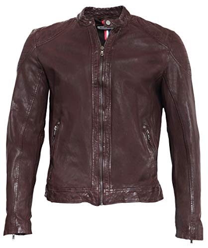 RICANO Gerry, Herren Lederjacke (Slim Fit) mit Biker-Applikationen aus echtem Lamm Nappa Leder (Glattleder) in Schwarz und Braun (Braun, L (52)) von RICANO