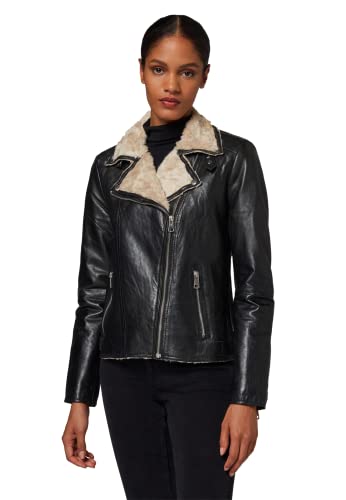 RICANO Holly - Damen Lederjacke/Bikerjacke (Slim Fit) - echtes (Premium) Lamm Leder mit Kunstfellfütterung (L, Schwarz) von RICANO