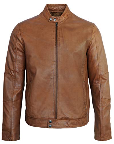 RICANO Johnson, Herren Basic Lederjacke (Slim Fit) im skandinavischem Design aus echtem Lamm Nappa Leder (Schwarz, Braun, Cognac Braun, Dunkel-Blau) (Cognac Braun, 2XL) von RICANO