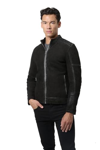 RICANO Luca - Herren Wildlederjacke mit Stehkragen, Smoke-Applikationen und Glattlederelementen (Slim Fit) - hochwertiges Lamm Nubuk Leder von RICANO