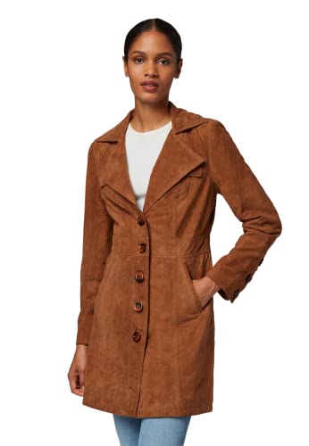 RICANO Lucy, Damen Ledermantel (Slim Fit) – echtes Lamm Leder – Einreiher (Cognac Wildleder, S) von RICANO