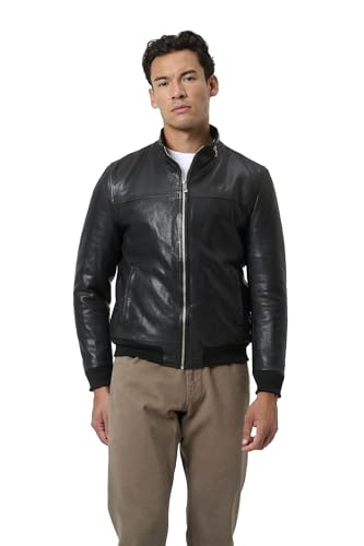 RICANO Marlon - Herren Lederjacke im Blouson-Stil mit Reißverschluss-Stehkragen und Strickbündchen (Regular Fit) - hochwertiges Büffel Nappa Leder von RICANO